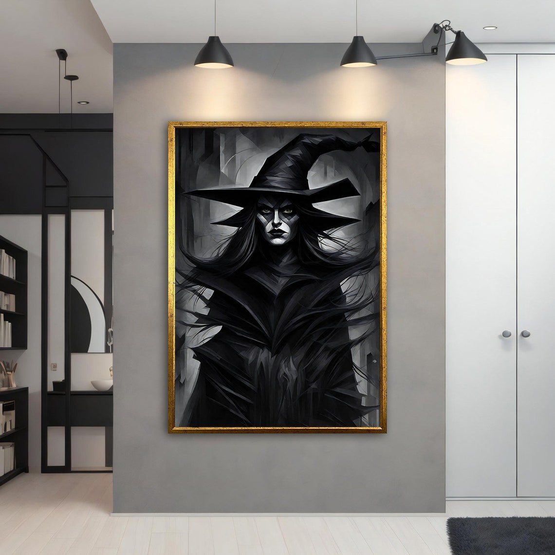 Gothic Witch Portrait Dark Forest Black Hat Halloween Wall Art - Image 4