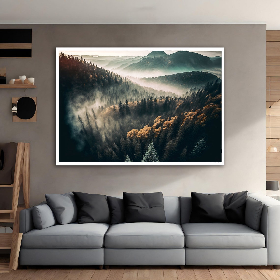 Foggy Mountain Valley Misty Peaks Evergreen Forest Art Poster - Image 5