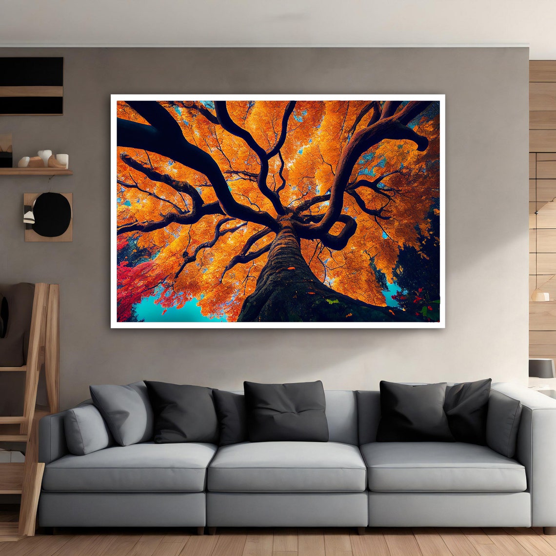 Giant Orange Autumn Tree Branches Low Angle Nature Art Poster - Image 3