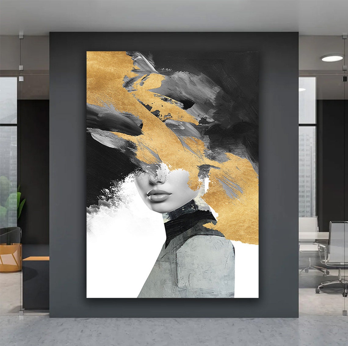 Abstract Woman Print Black And Gold Woman Portrait Art Black And Gold Painting Feminine Woman Wall Decor - Image 5