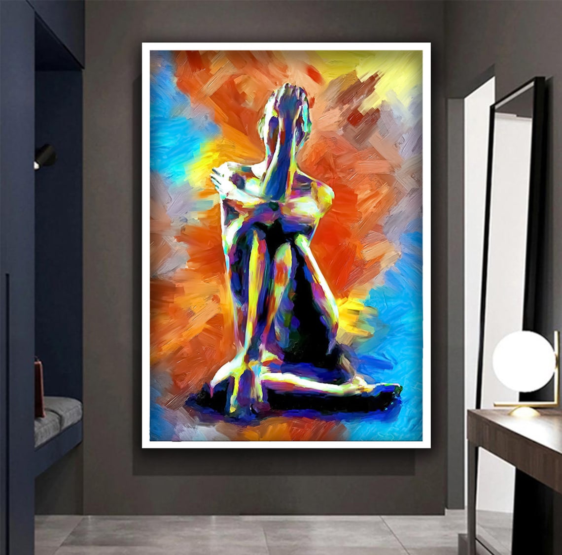 Colorful Abstract Woman Figure Rainbow Brushstrokes Modern Nude Art Poster - Image 3