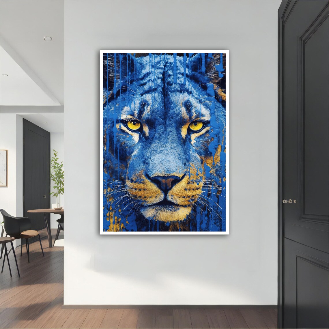 Blue Tiger Face Gold Eyes Dripping Paint Bold Pop Art Wildlife Wall Poster - Image 5