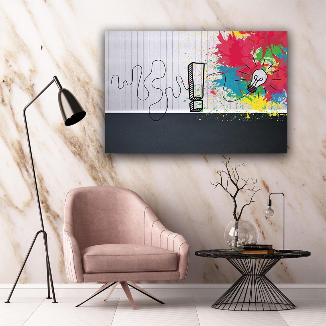 Lightbulb Idea Sketch Line Art Colorful Paint Splash Creative Wall Art Print - Image 5