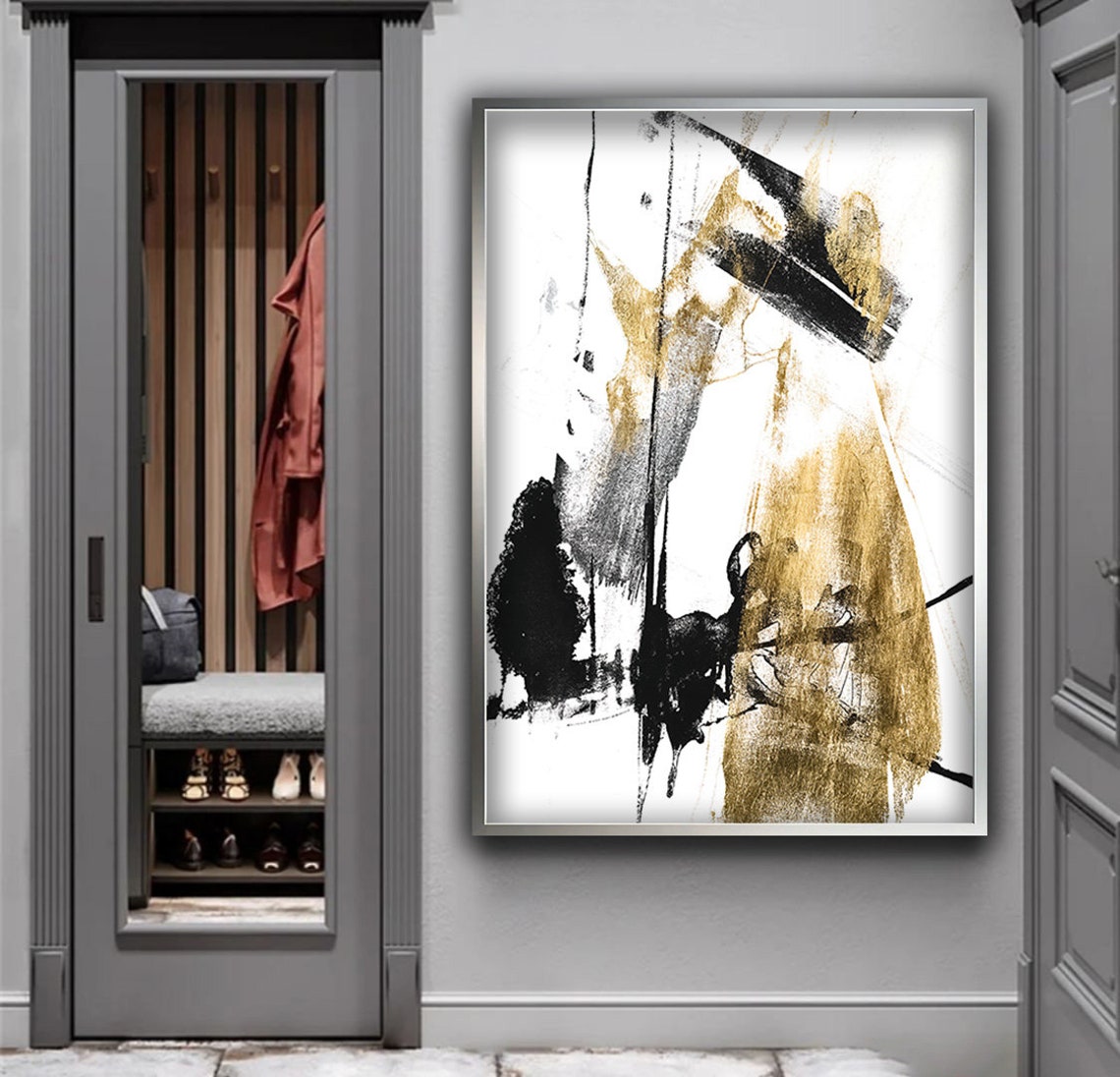 Black Gold Abstract Brushstrokes White Minimal Luxury Art Poster - Image 4