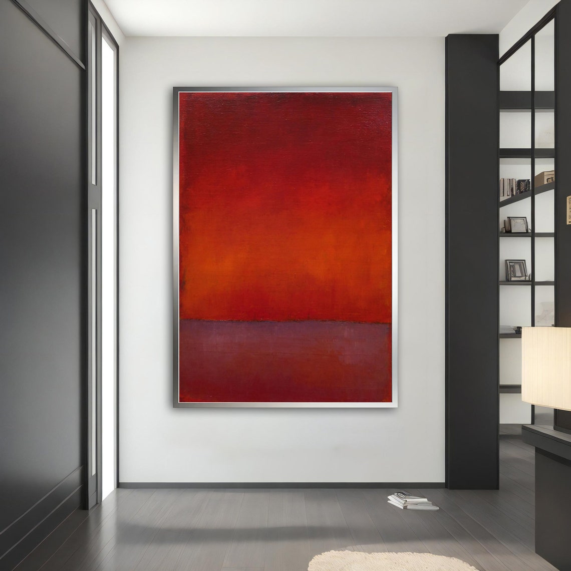 Bold Red Color Field Abstract Modern Minimalist Painting Wall Art - Image 4