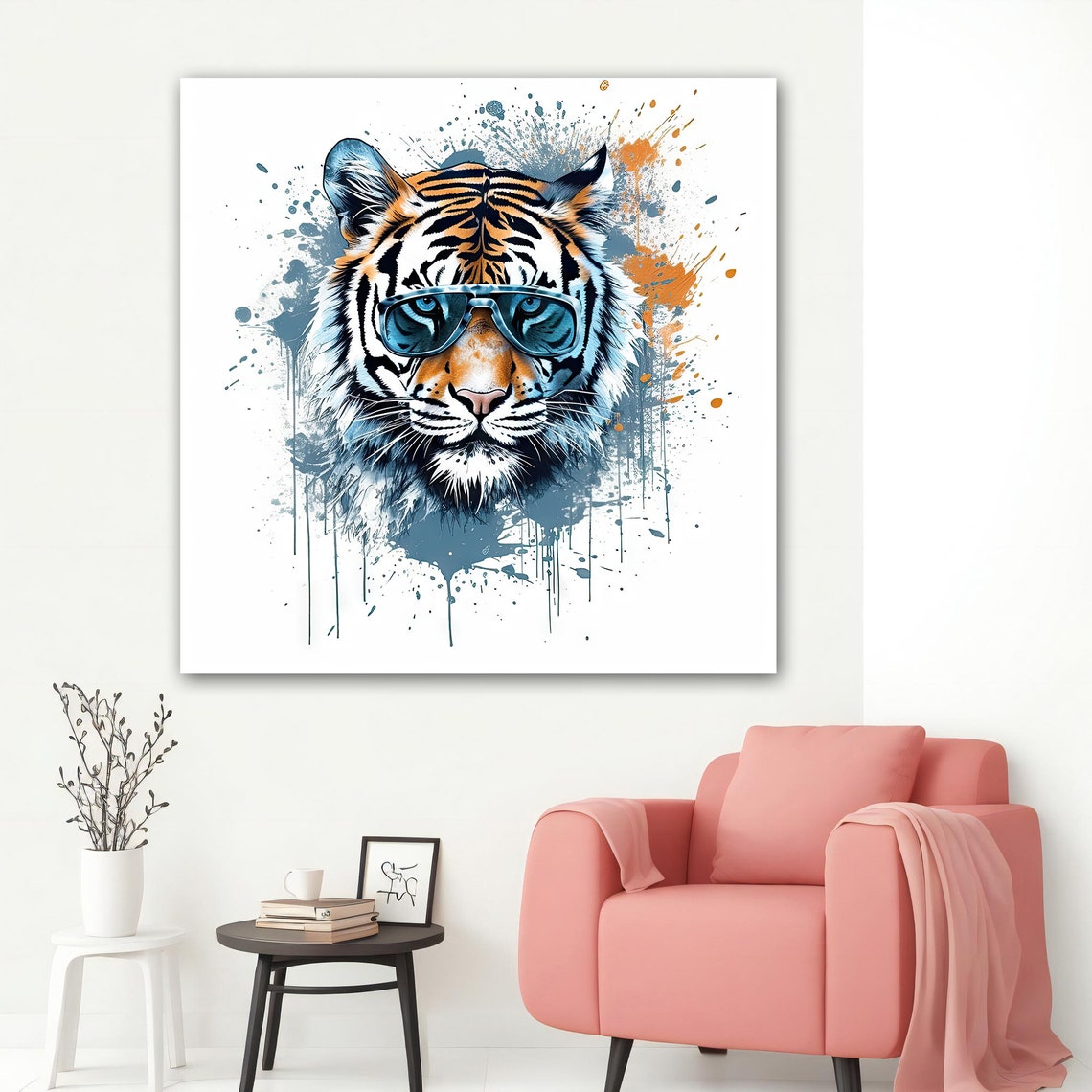 Cool Tiger Sunglasses Paint Splash White Fun Animal Office Poster - Image 5