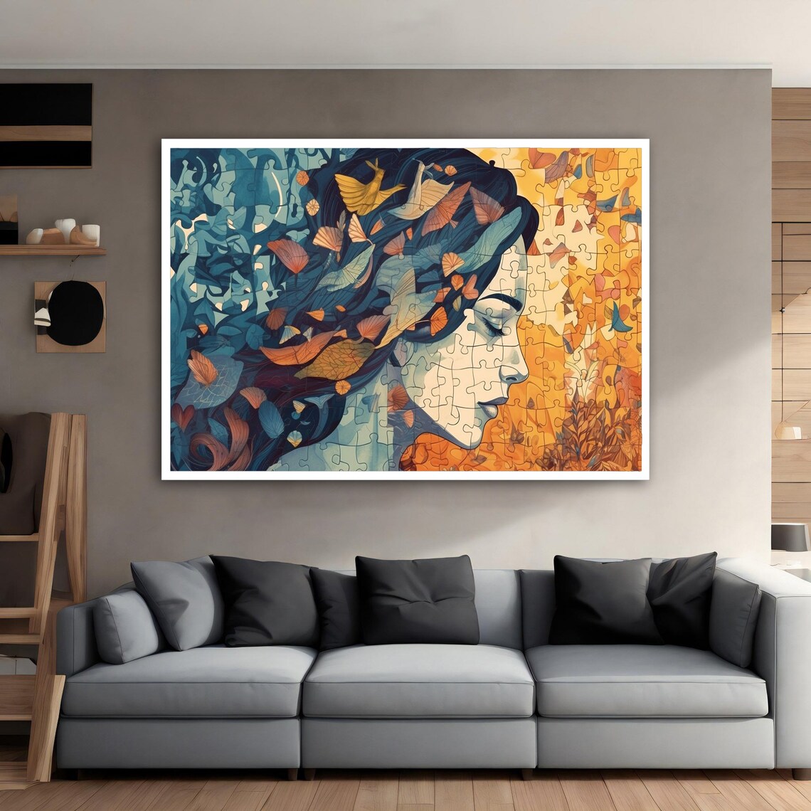 Woman Painting Puzzle Looking Woman Art Autumn Woman Wall Art Abstract Girl Paint Modern Home Decor - Image 3