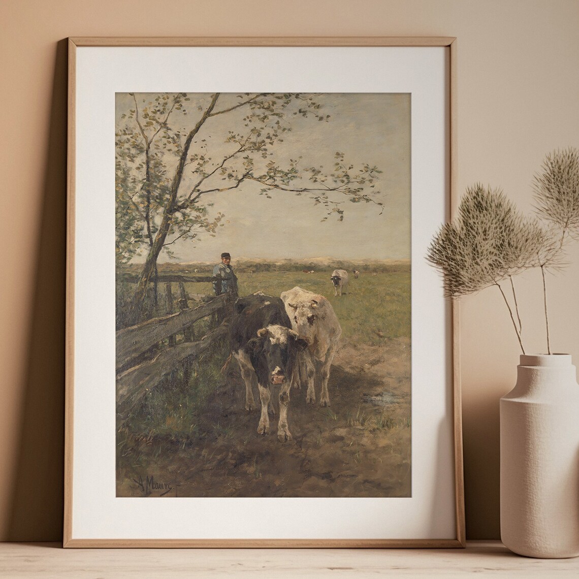 Antique Cow Print Vintage Country Landscape Art Print - Image 3
