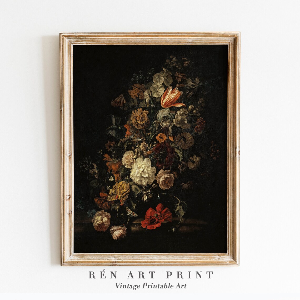 Dark Floral Painting Art, Vintage Moody Print