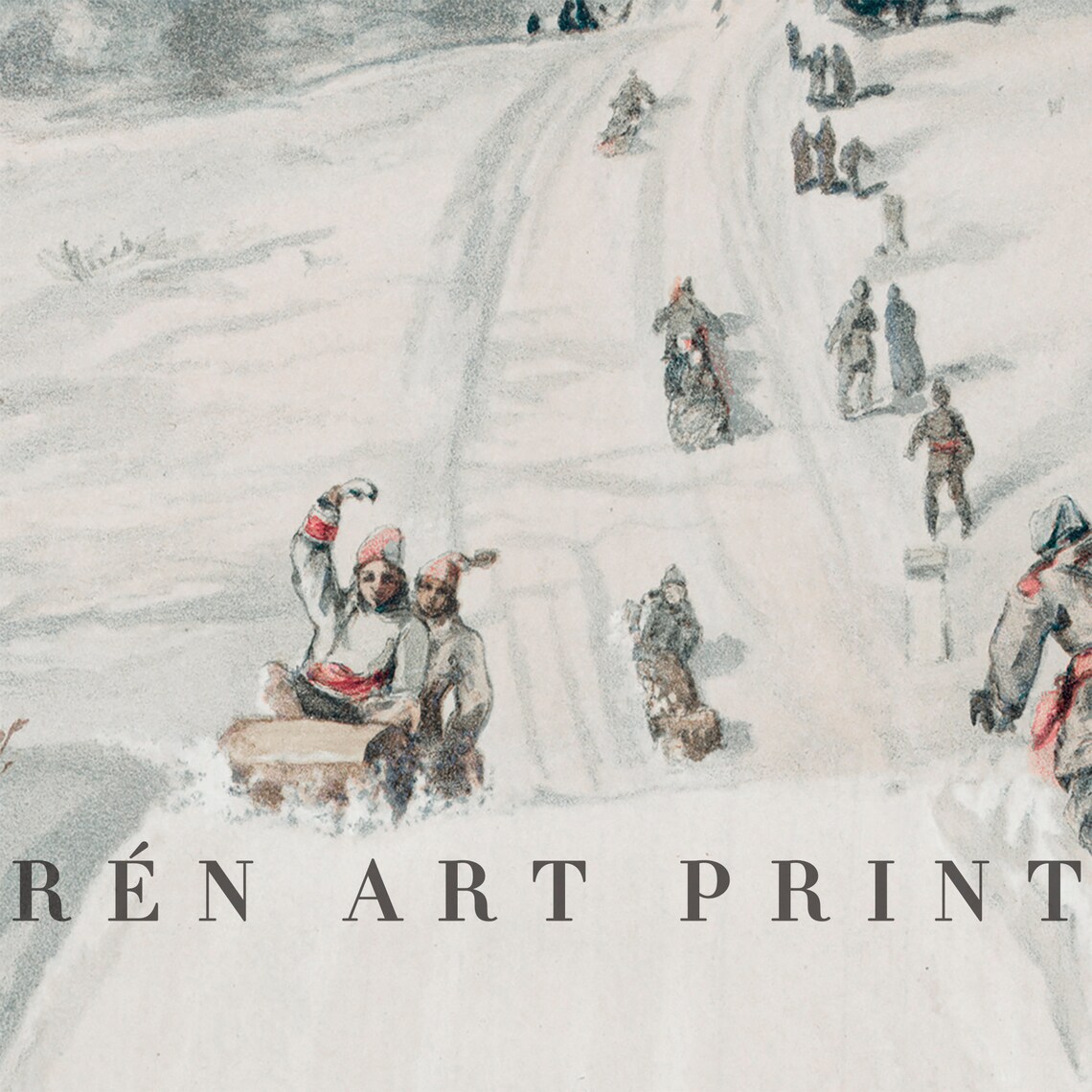 Vintage Sledding Party Snowy Hill Antique Winter Christmas Print - Image 3
