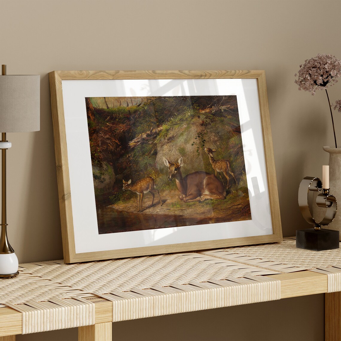 Vintage Deer Print, Doe and Fawn Farmhouse Art Print - Image 2