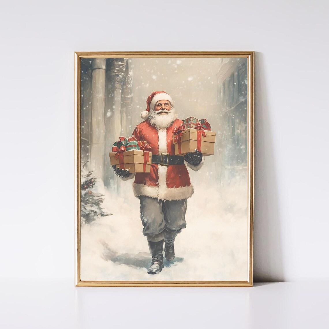 Santa Wall Art Christmas Wall Decor Vintage Santa Claus Painting Farmhouse Winter Print Christmas Print Holiday Wall Art - Image 2