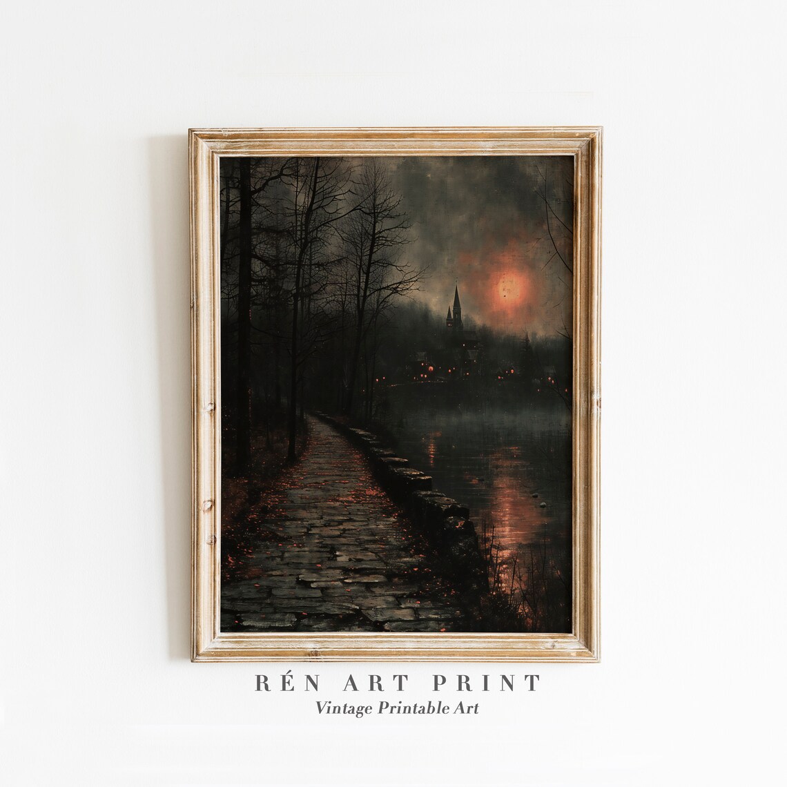 Moody Landscape Painting Art Print, Rustic Autumn