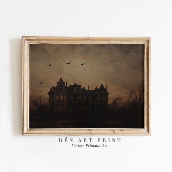 Haunted Manor Wall Art Dark Academia Decor Spooky Halloween Art Print Dark Cottagecore Home Decor Moody Gothic Wall Art