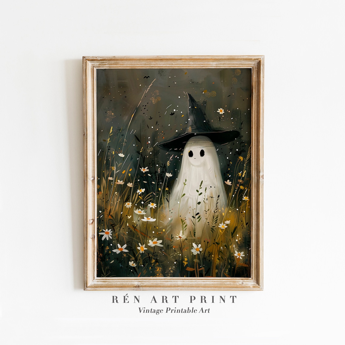 Cute Ghost Halloween Wall Art, Floral Print