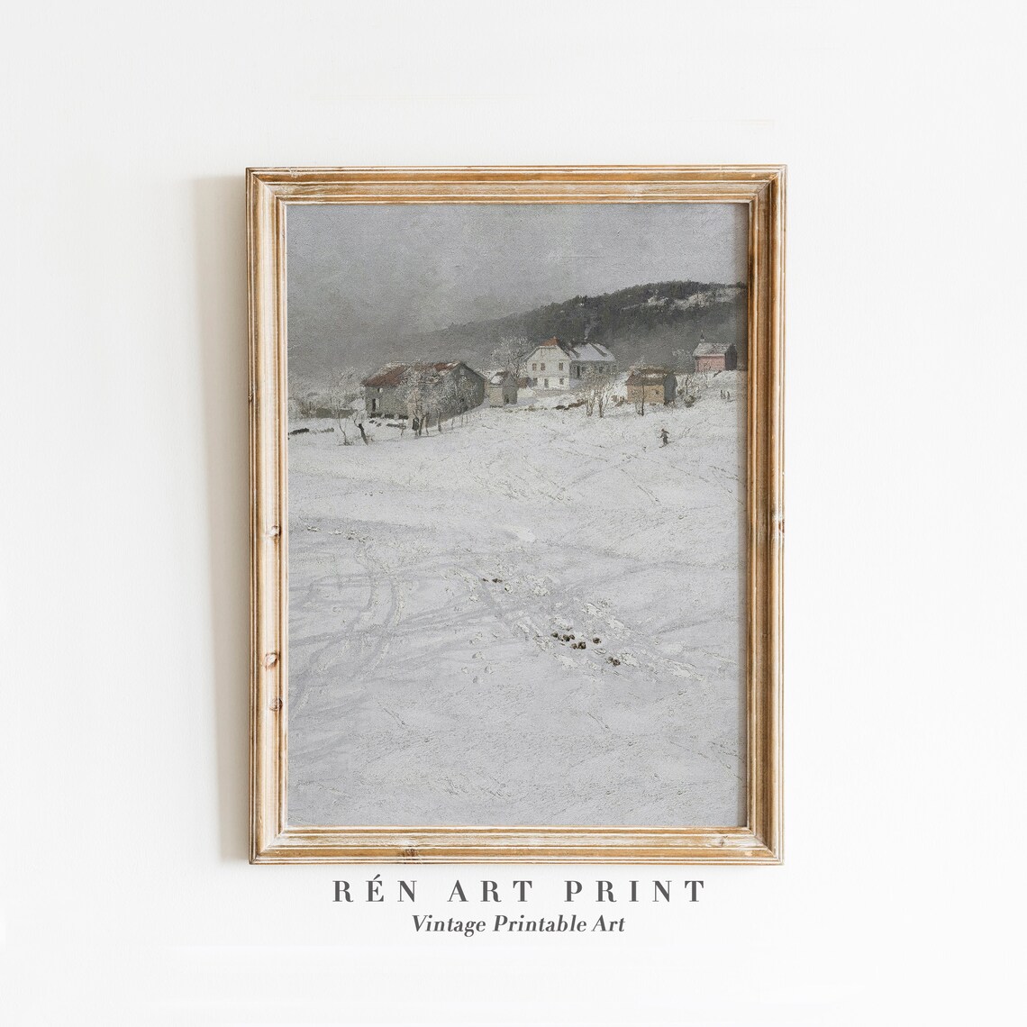 Snowy Village Vintage Winter Farmhouse Snow Covered Landscape Poster