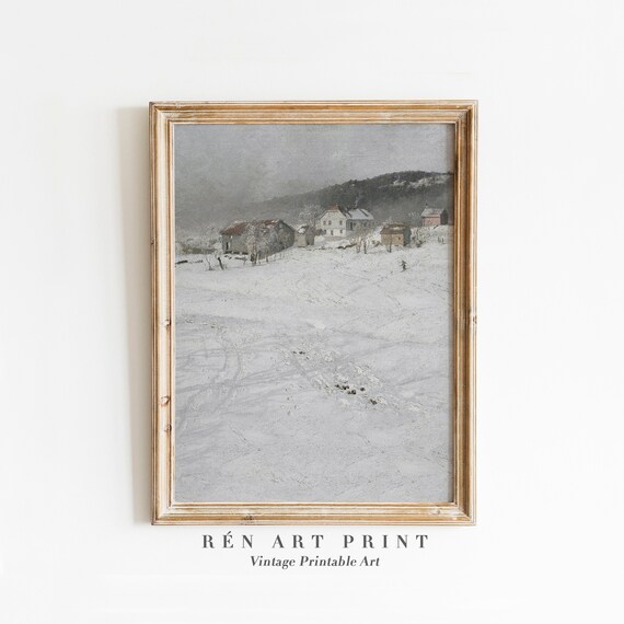 Snowy Village Vintage Winter Farmhouse Snow Covered Landscape Poster