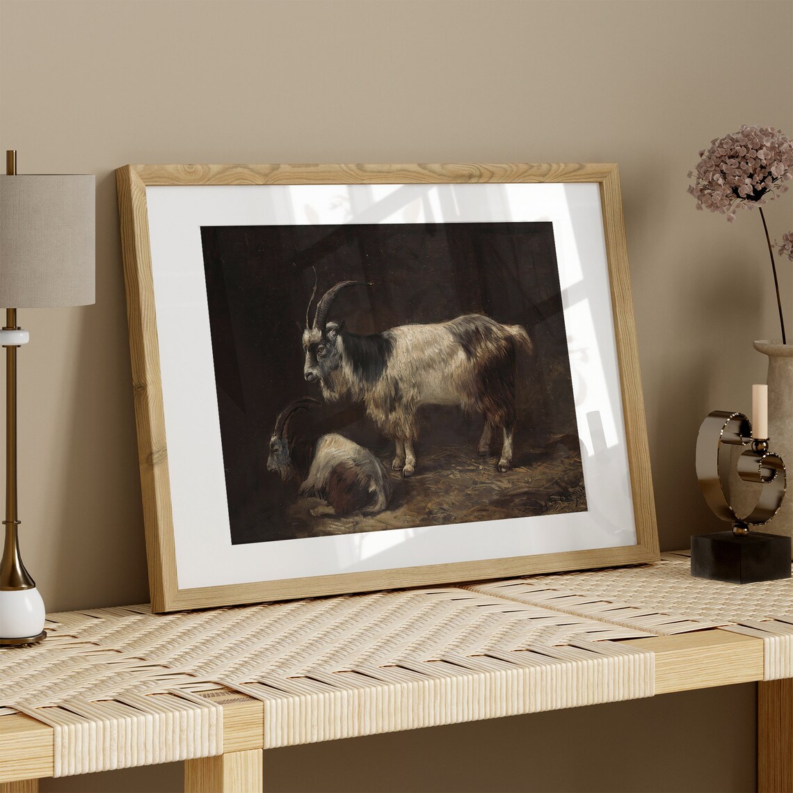 Vintage Goat Painting, Moody Rustic Animal Art Print - Image 3