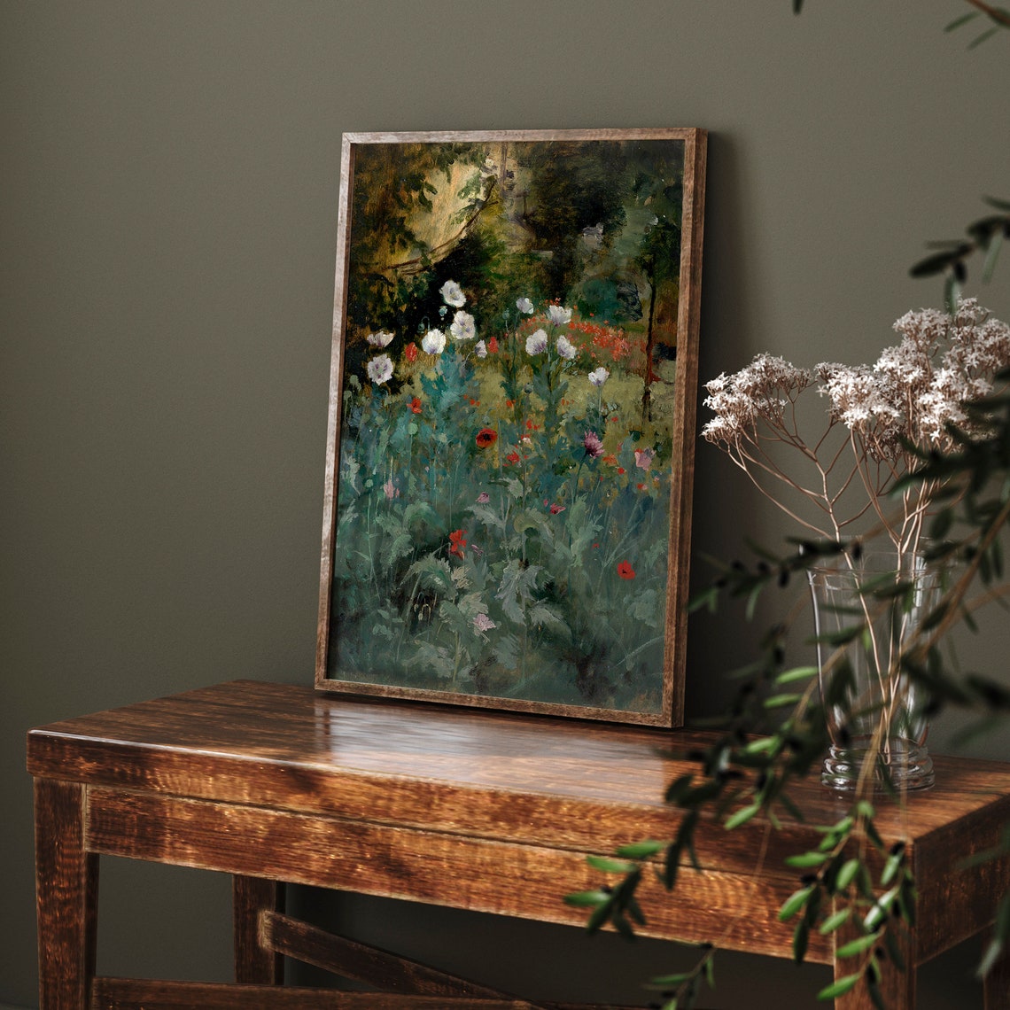 Wild Poppy Garden White Red Blossoms Impressionist Vintage Print - Image 3