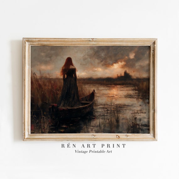 Vintage Moody Print Gothic Woman Portrait Wall Art Antique Fall Home Decor Moody Oil Painting Wall Art Dark Academia Print