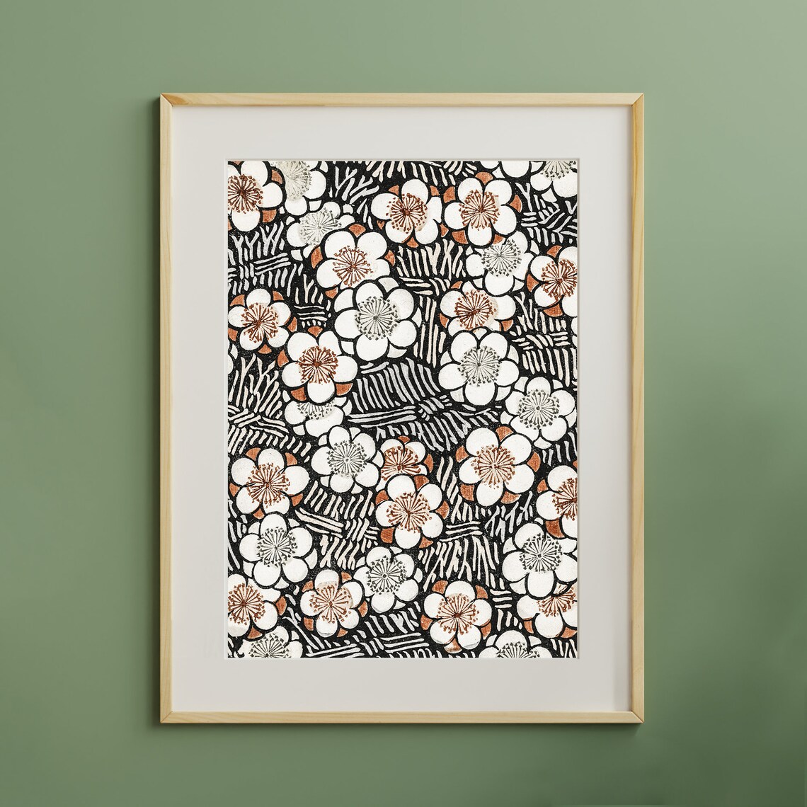 Antique Japanese Woodblock Floral Pattern Art Print - Image 3