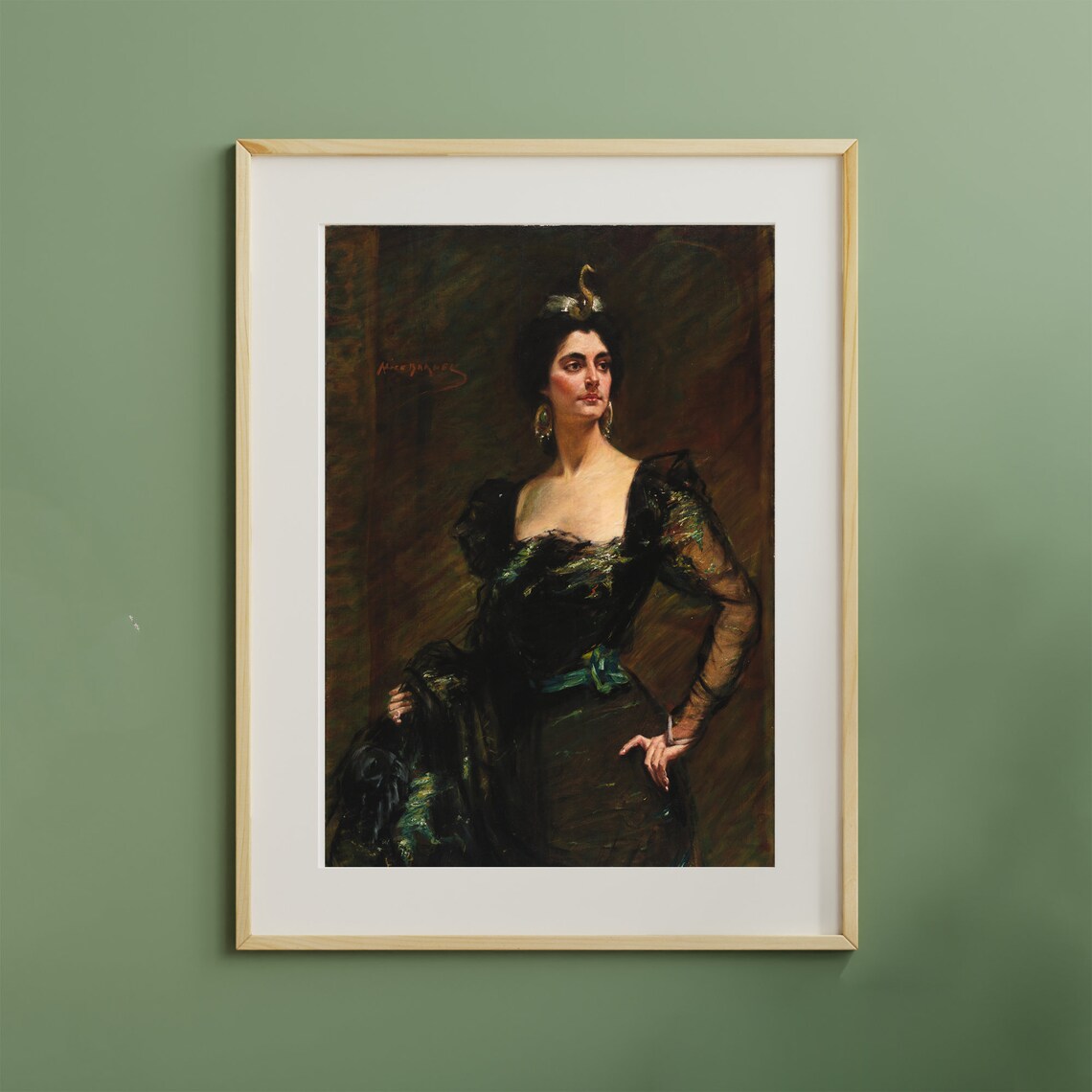 Vintage Woman Portrait Painting, Dark Academia Print - Image 3