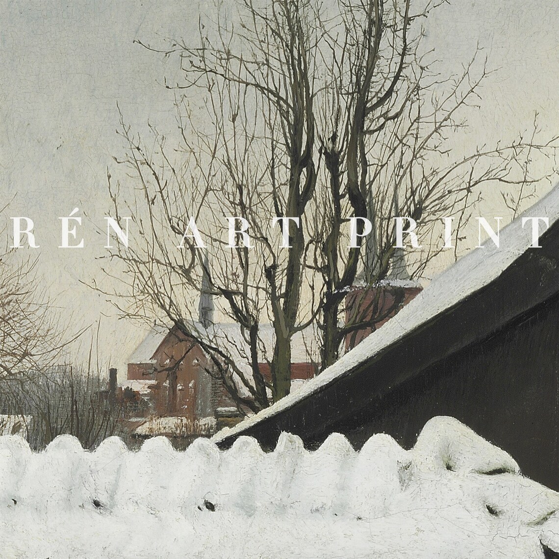 Dark Winter Barn with Snowy Roof Moody Old Farmhouse Art Print - Image 3