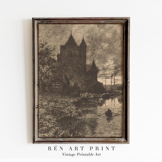 Moody Landscape Painting, Vintage Gothic Art Print