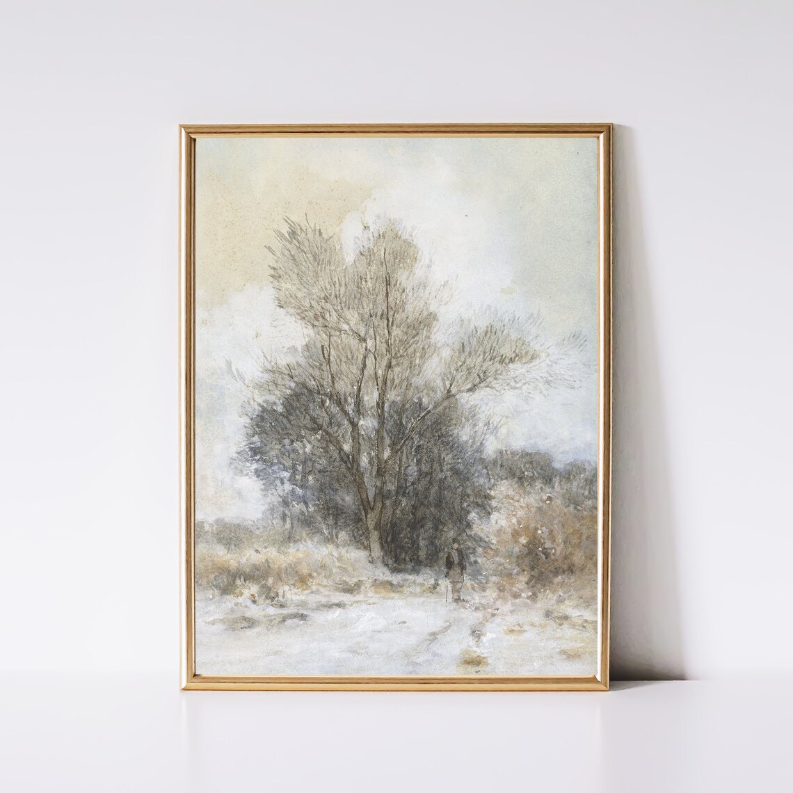 Vintage Winter Landscape Art Print, Neutral Country Scenery - Image 2