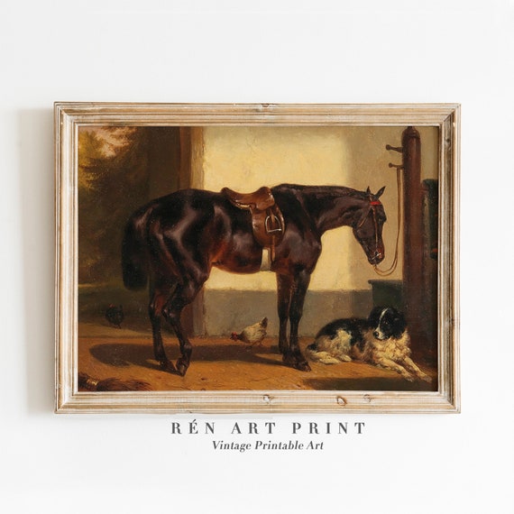 Vintage Horse Painting Art Print, Farmhouse Decor