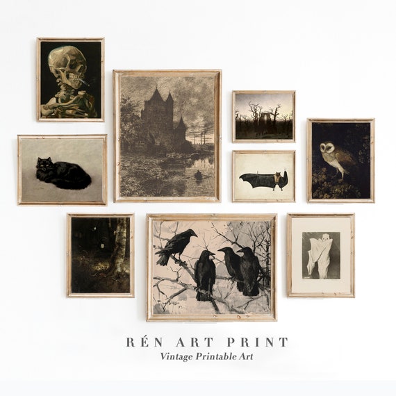 Halloween Gallery Wall Prints Antique Dark Moody Gallery Wall Set Dark Academia Vintage Halloween Prints