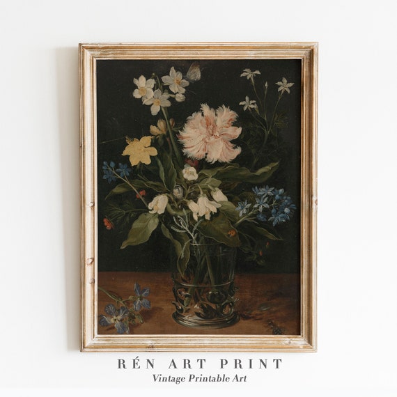 Moody Floral Vintage Flower Painting Art Print