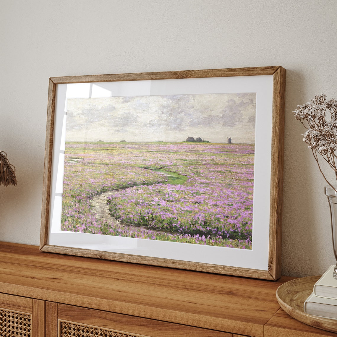 Spring Wildflower Meadow with Stream and Windmill Vintage Poster - Image 3