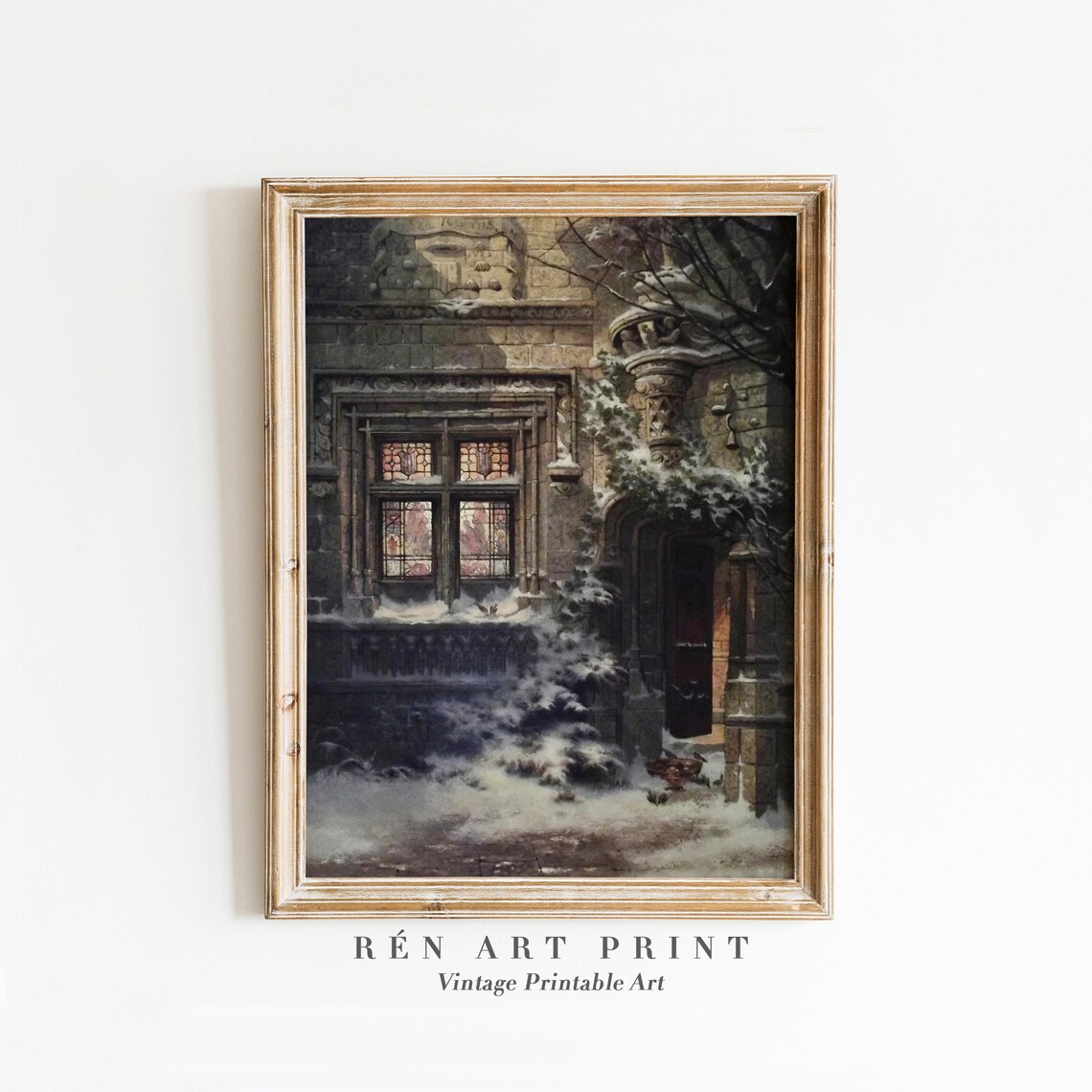 Vintage Winter Night Christmas Wall Art Print