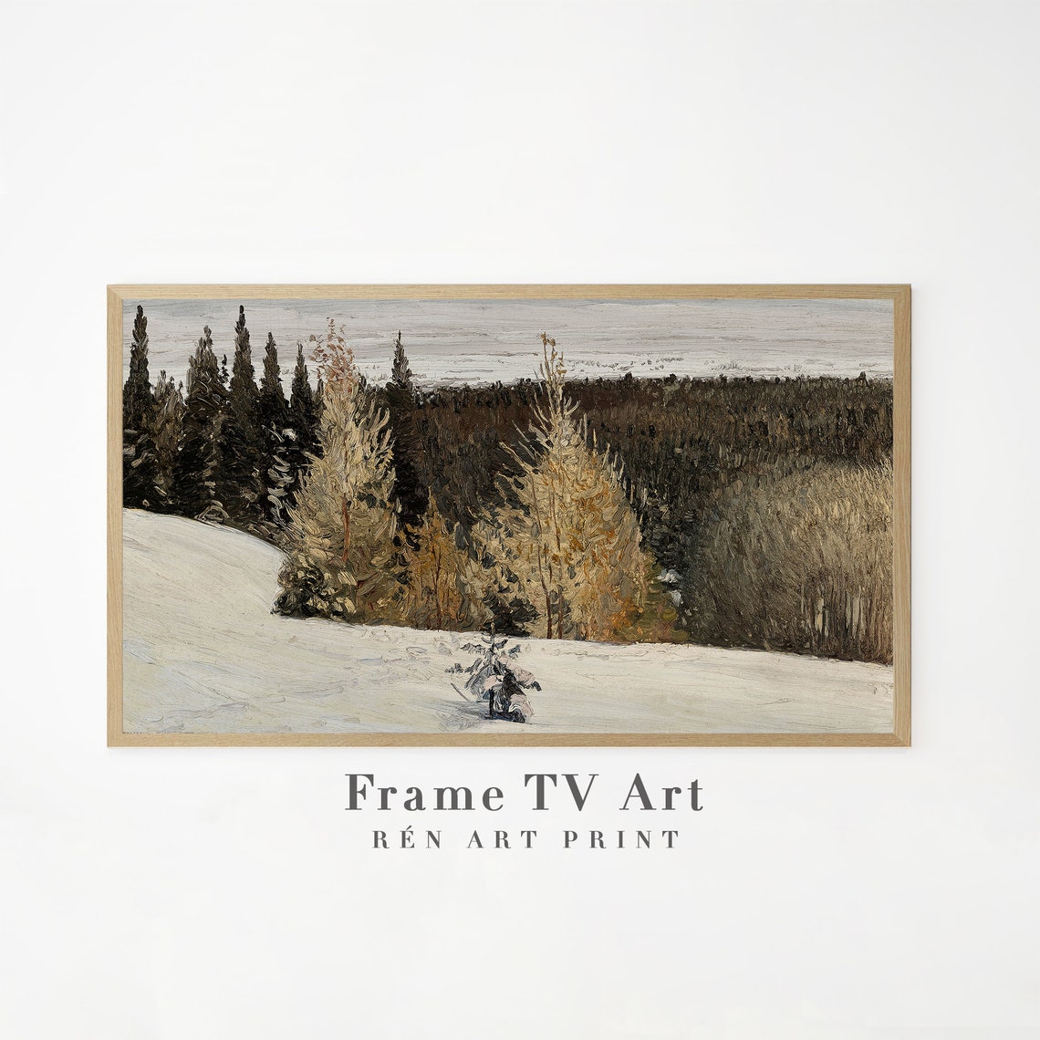Snowy Forest Edge with Winter Conifers Vintage Frame TV Art Poster