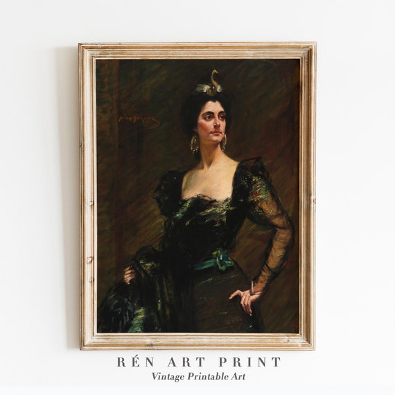 Vintage Woman Portrait Painting, Dark Academia Print