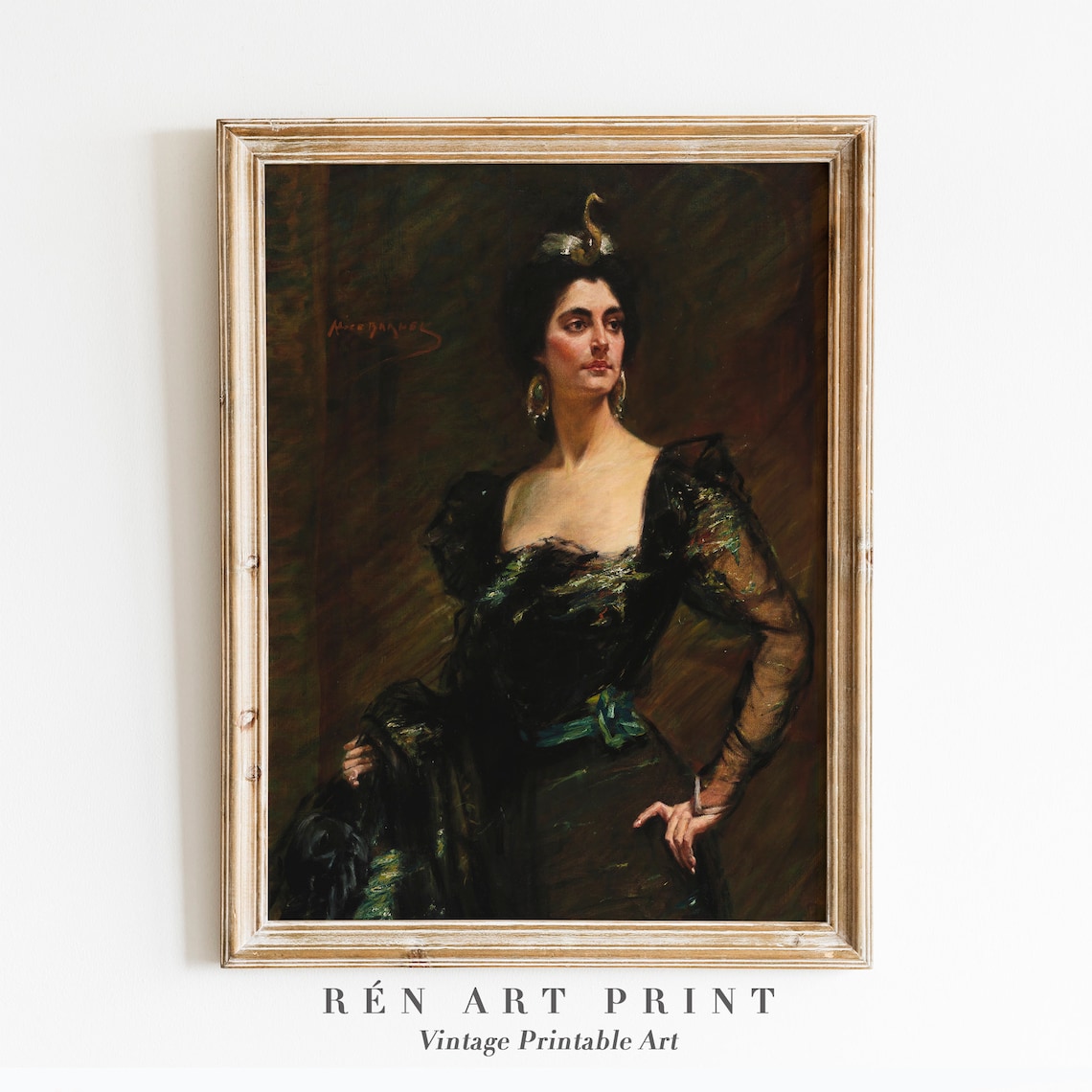 Vintage Woman Portrait Painting, Dark Academia Print