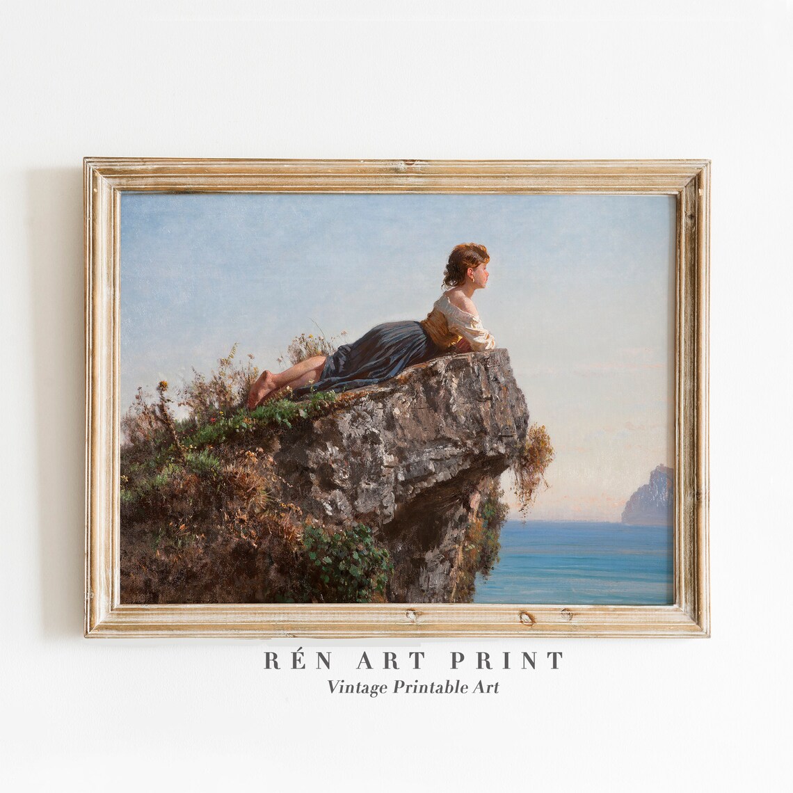 Woman Reclining on Coastal Cliff Academic Oil Painting Print