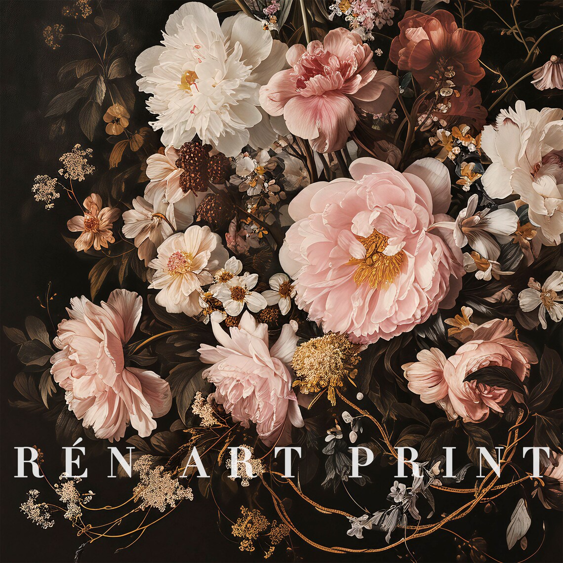 Moody Floral Vintage Flower Bouquet Art Print - Image 3