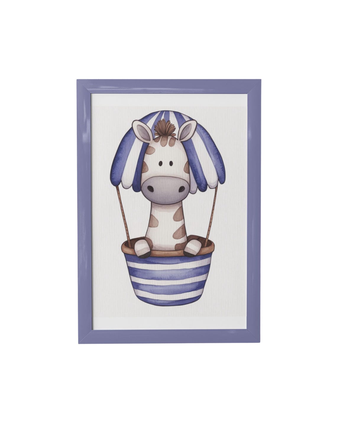 Baby Giraffe In Blue Striped Hot Air Balloon Basket Nursery Poster