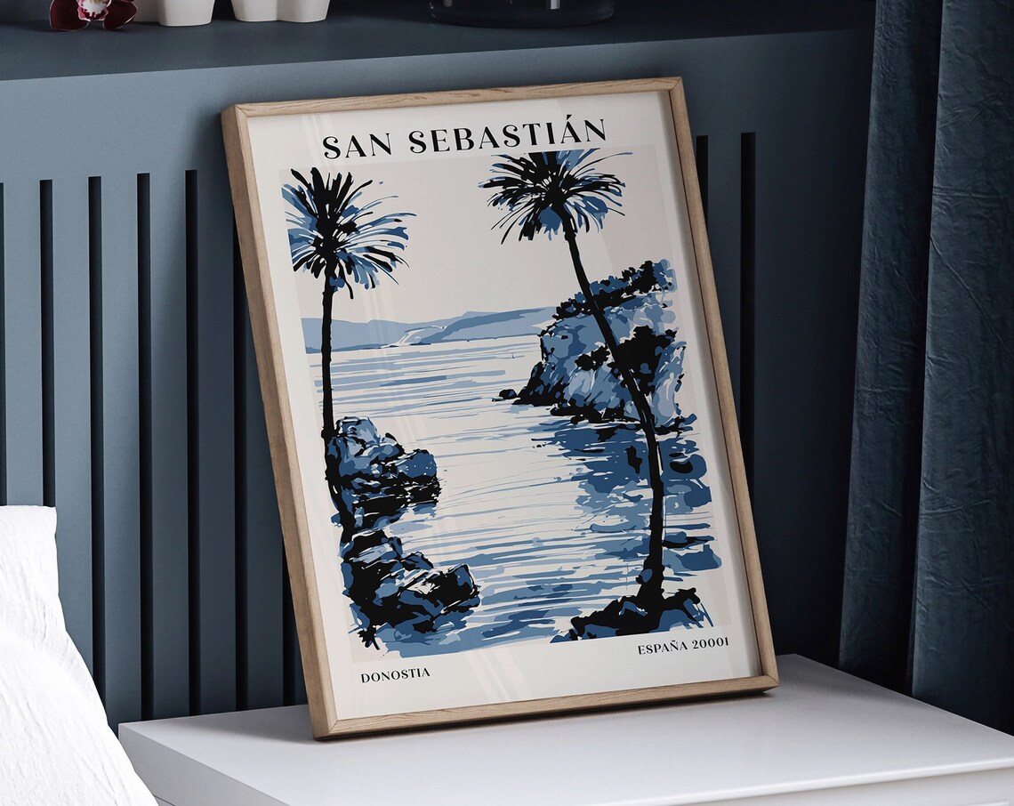 San Sebastián Spain Coastal Poster with Palms and Rocky Cove - Image 5