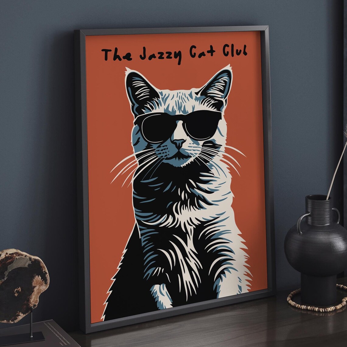The Jazzy Cat Club Sunglasses Cat Orange Rust Vintage Poster - Image 5