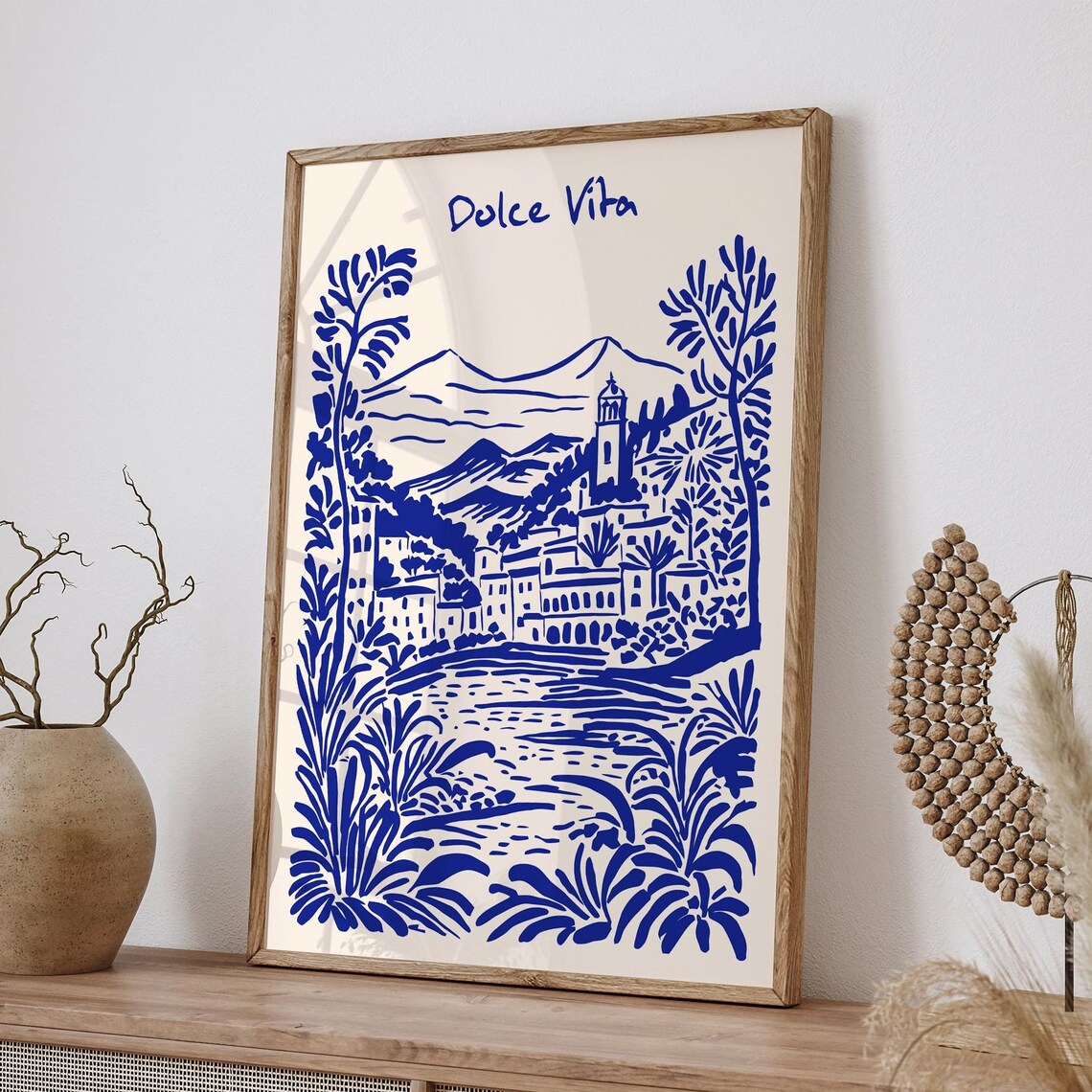 Dolce Vita Italian Village Blue White Coastal Scene Travel Poster