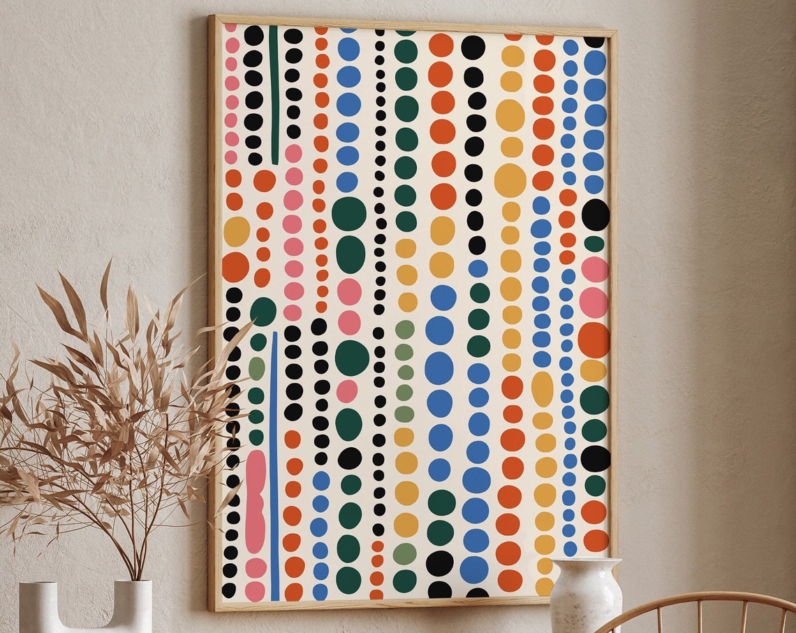 Mid Century Modern Colorful Dots Pattern Retro Abstract Poster
