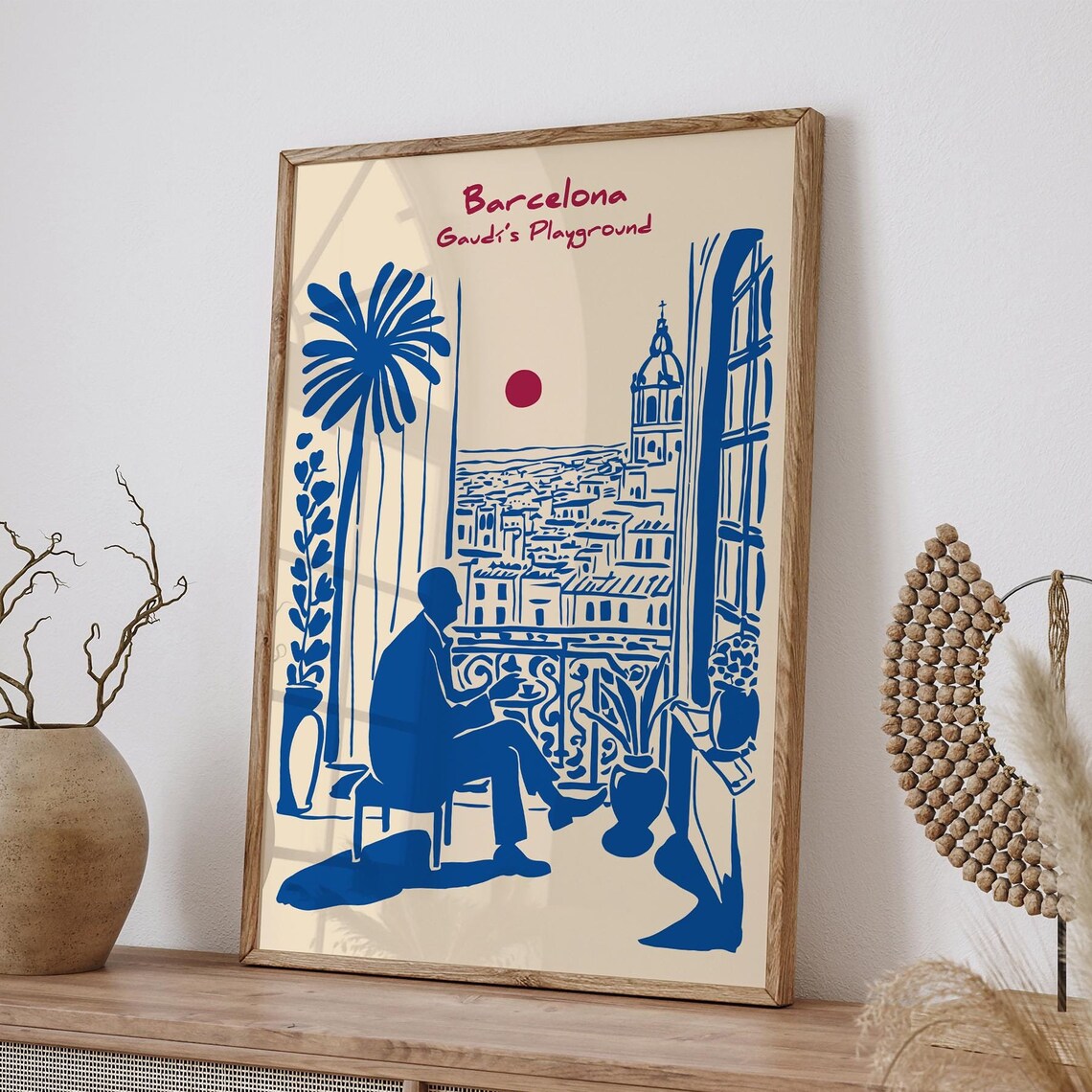 Barcelona Gaudi Playground Blue Balcony City View Travel Poster