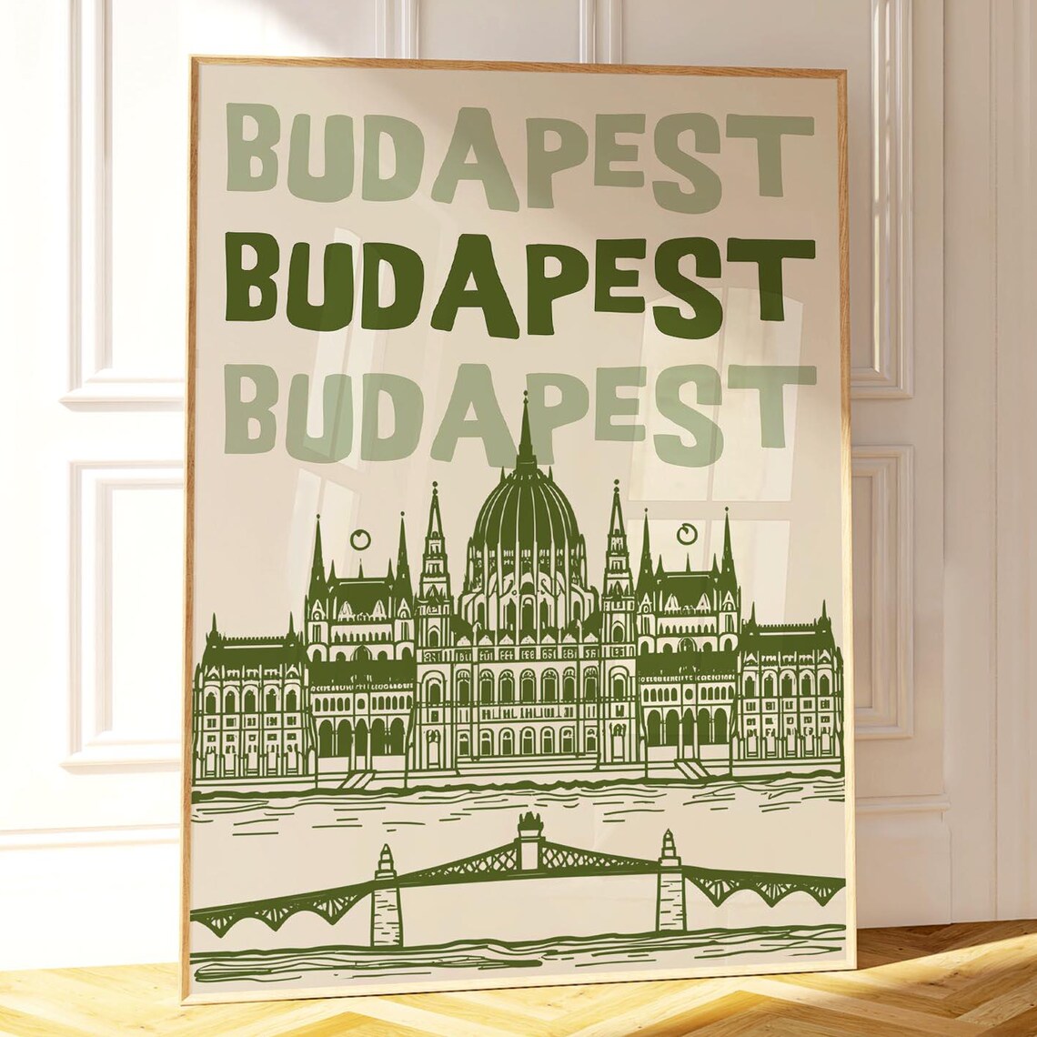 Budapest Hungary Green Parliament Building Travel Souvenir Poster