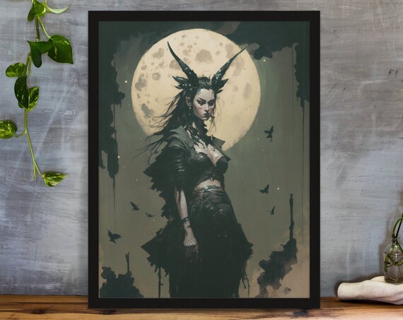 The Horned Witch Gothic Print Dark Art Goth Witch Wall Decor Gothic Home Decor Occult Art Witch Illustration Gothic Gift