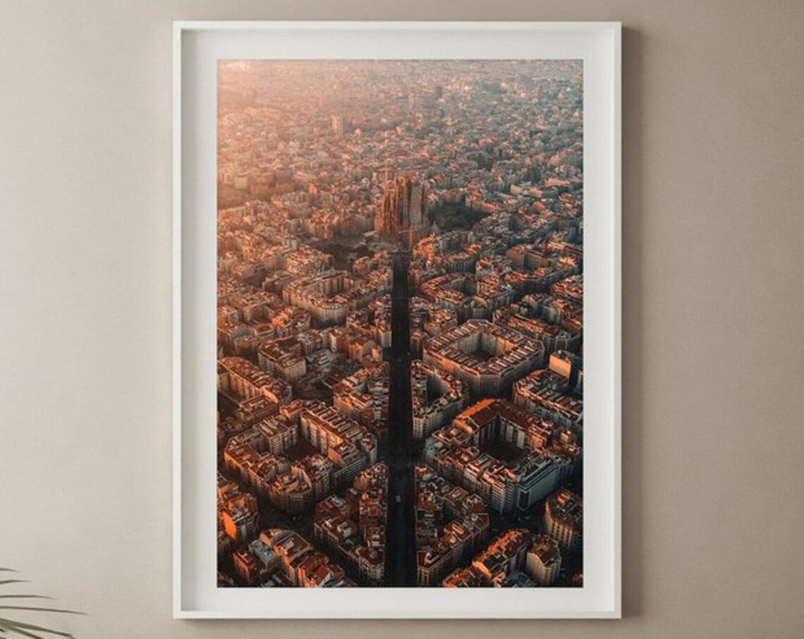 Barcelona Aerial Wall Art, City Sunrise Travel Poster - Image 3