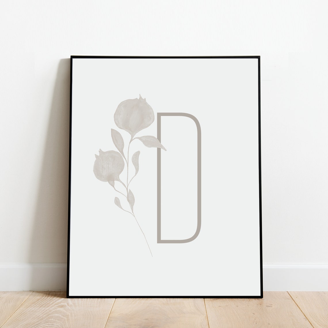Monogram Letter D Black Foliage Botanical Initial Framed Art Print - Image 4