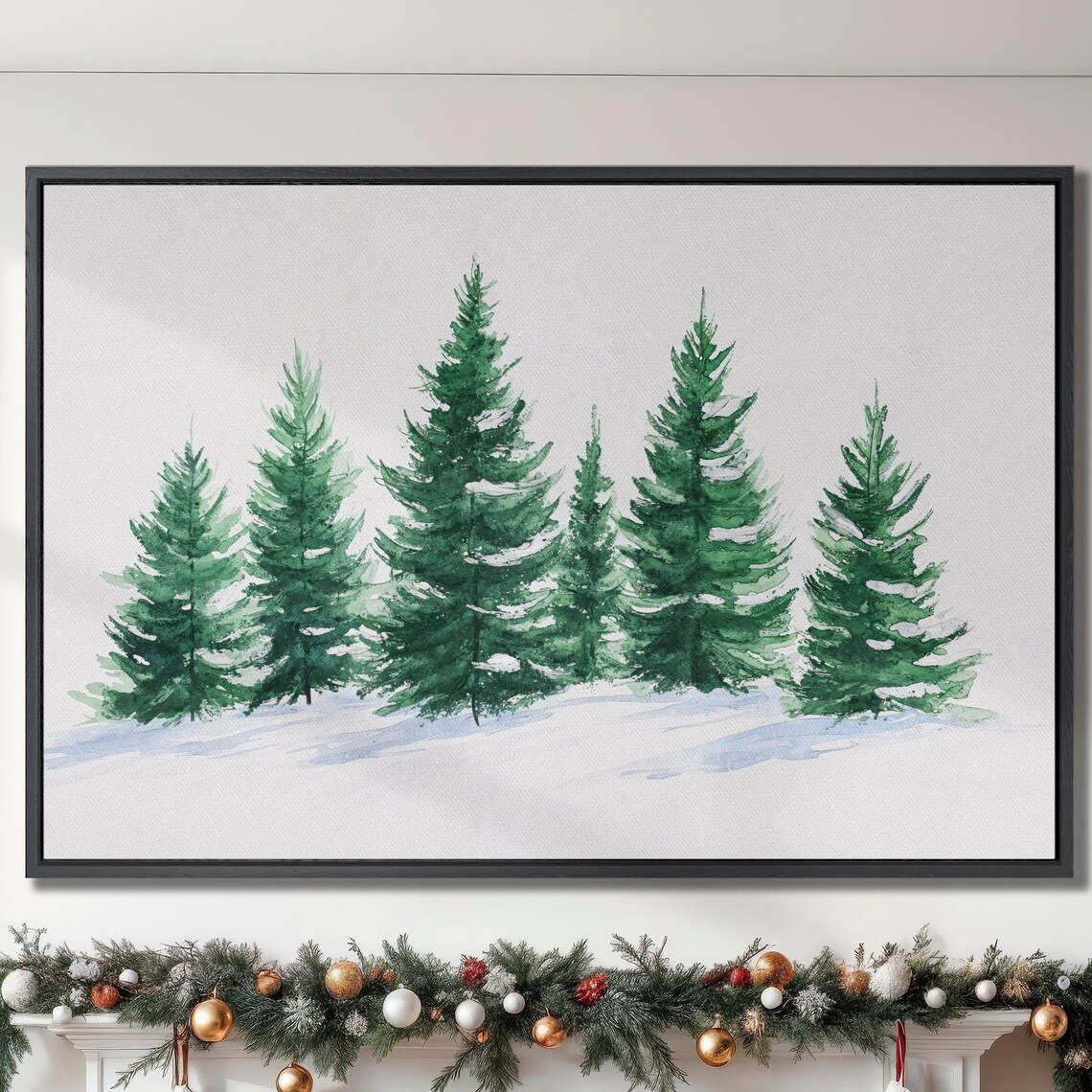 Christmas Evergreen Trees In Snow Minimal Watercolor Art Poster